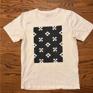 Saturdays New York City White Tee with Navy Floral Rectangle Graphic